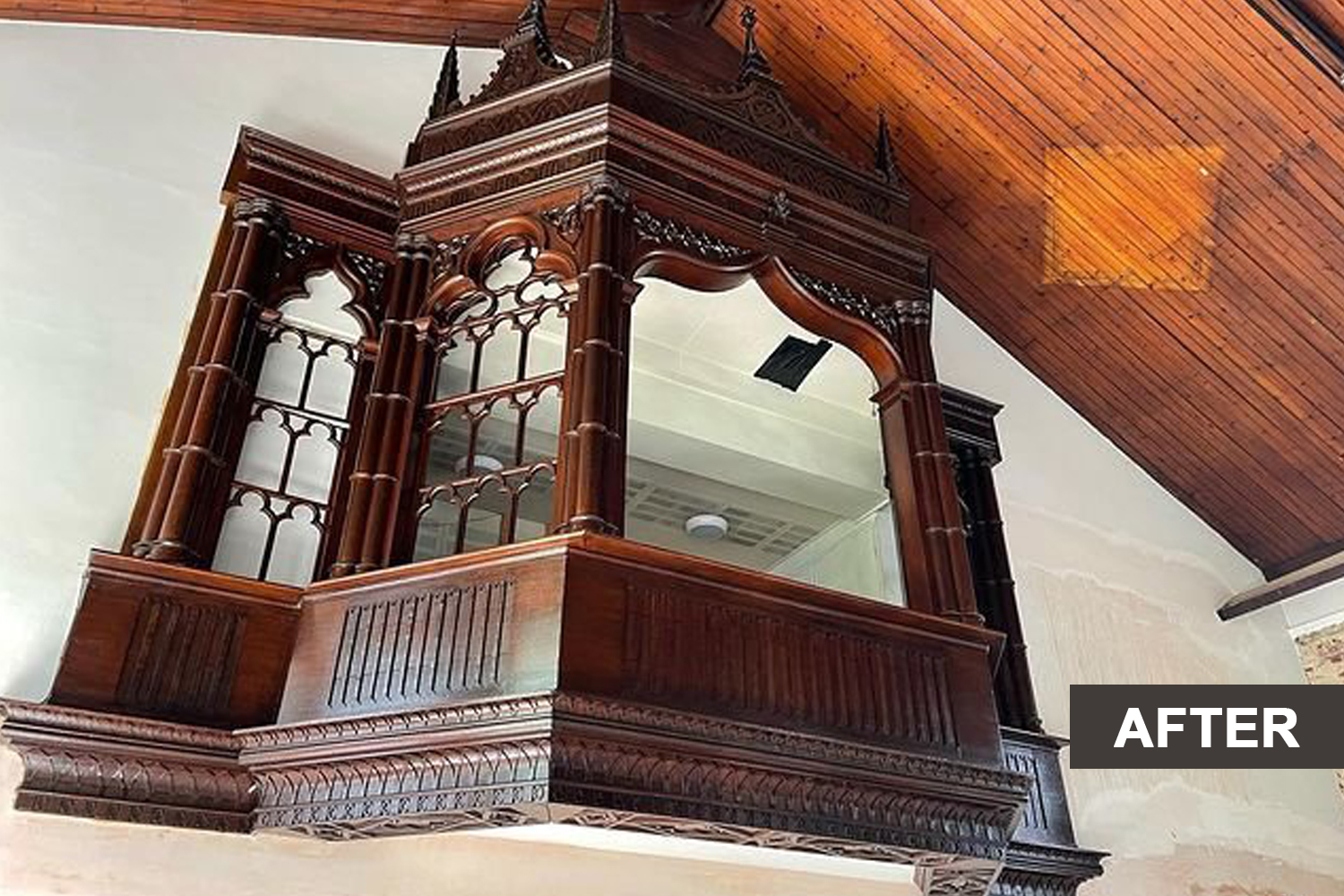 Shelburne pew after polishing