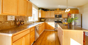 Kitchen with wooden cabinets